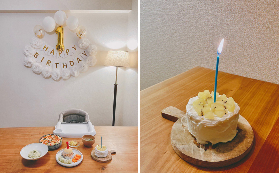 Kanocoのしあわせ時間　1歳のお誕生日　お誕生日の飾りつけ　お祝いのケーキ