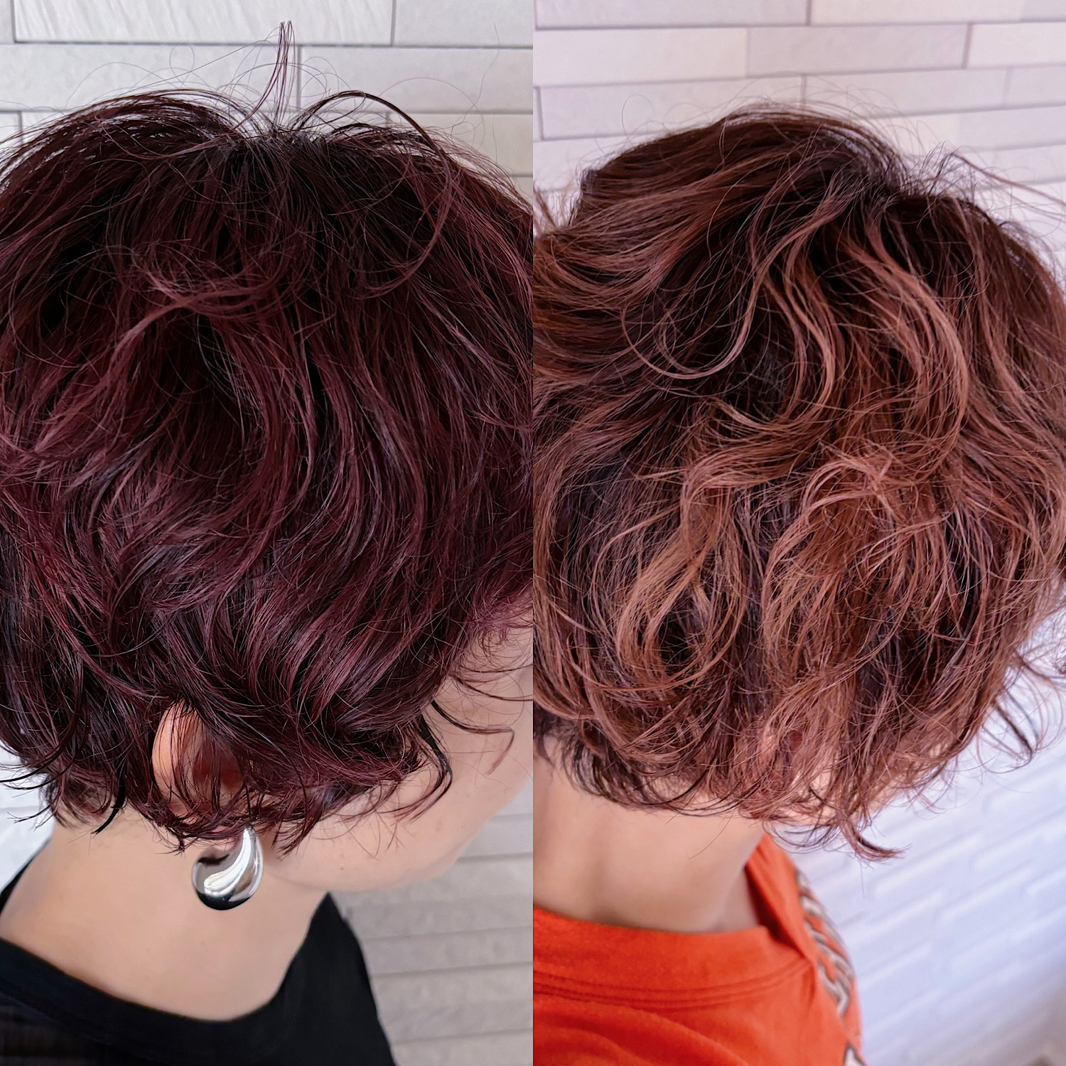 中目黒のヘアサロン「イラッカ」で秋ヘア二チェンジ！くせ毛ショートにピンクブラウンカラーがかわいい！時間が経過するごとにピンクがぬけて、ピンクベージュに。