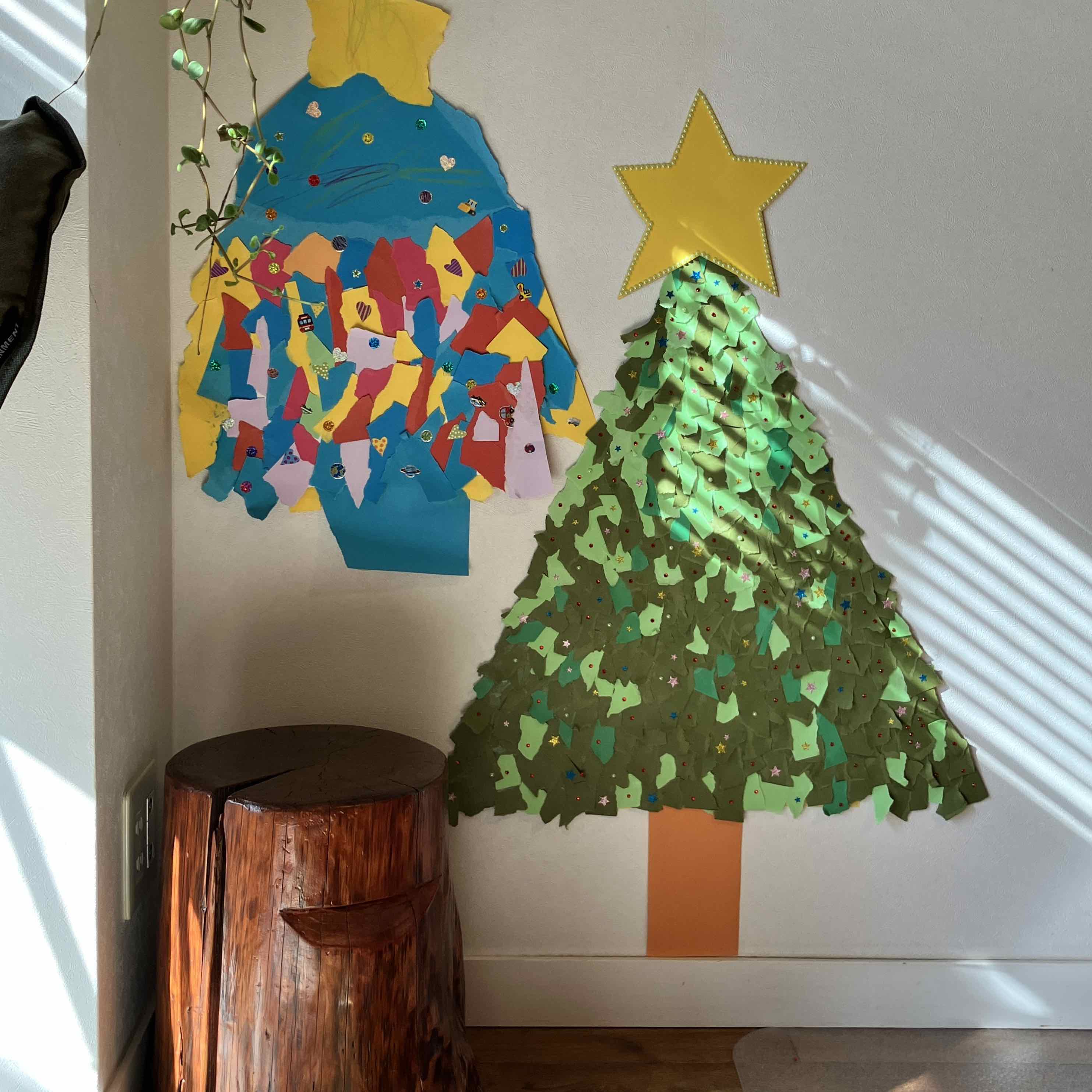 100均材料4つで完成！2歳児と作る「ちぎり絵クリスマスツリー」が想像以上にかわいい