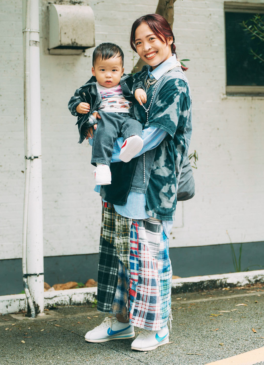 チェック×タイダイ染めで秋を満喫! おしゃれ親子のリンクコーデ